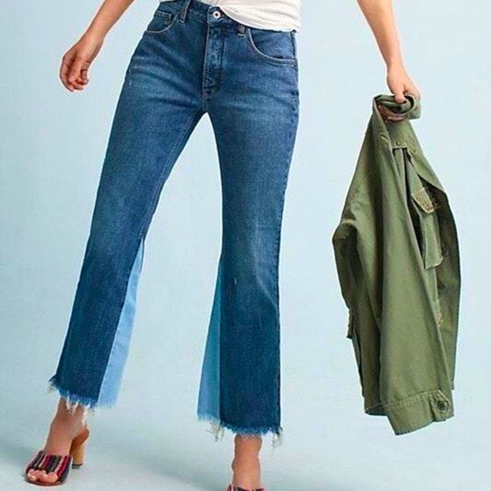 Anthropology two-tone crop flare jeans